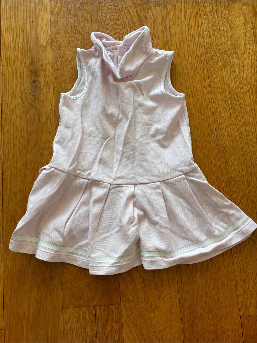 Jacadi Pale Pink Sleeveless Pleated Skater Dress with White Trim